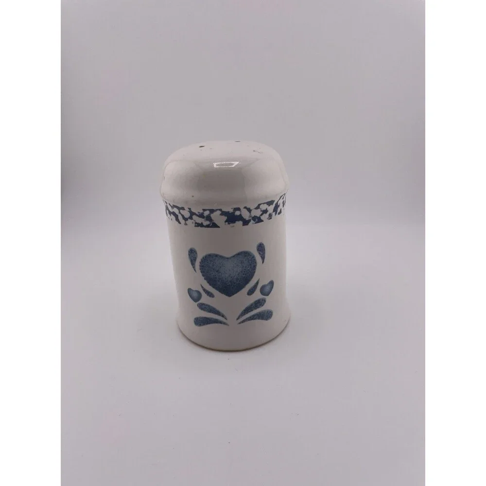 Corelle Jay Imports Blue Sponge Hearts Salt Shaker 4” Tall Vintage EUC